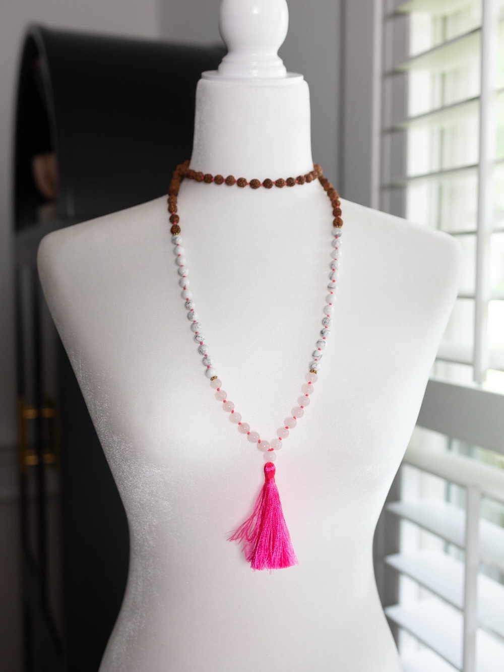 Handmade Pink Tassel Long Beaded Necklace